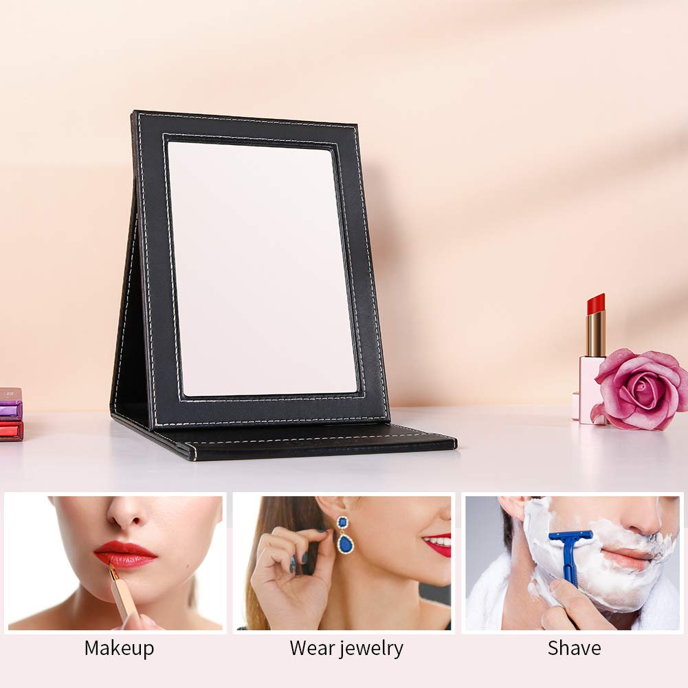 Folding Mirror Portable Adjustable Rectangular Vanity Mirror with Stand Z535813